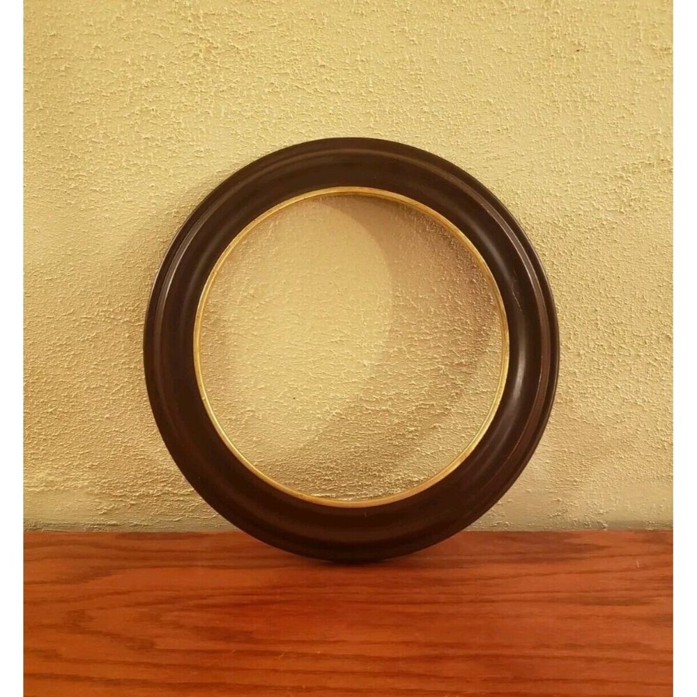Frame Round Wood Van Hygan & Smythe Collector Plate Art Holder Brown 8.25 Art Sz